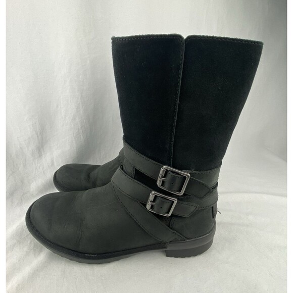 UGG Lorna Boots Womens 5.5 Black Leather Shearling Lined Waterproof - Picture 4 of 13
